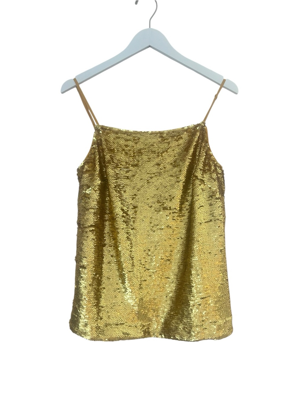 Express Gold Sequin Spaghetti Strap Straight Neck Cami Top L Party Harry Styles